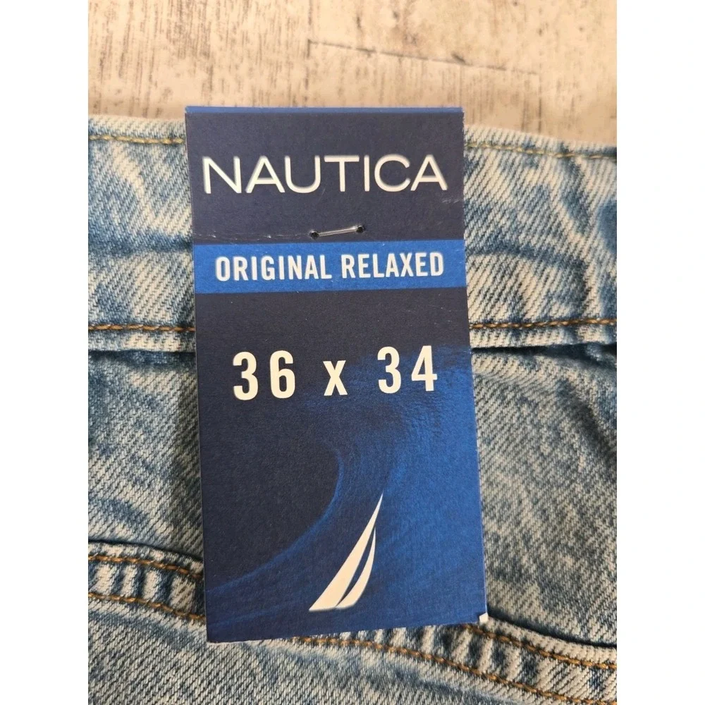 Nautica Mens Jeans 36x34 Original Relaxed Light Acid Wash 5 Pocket NEW